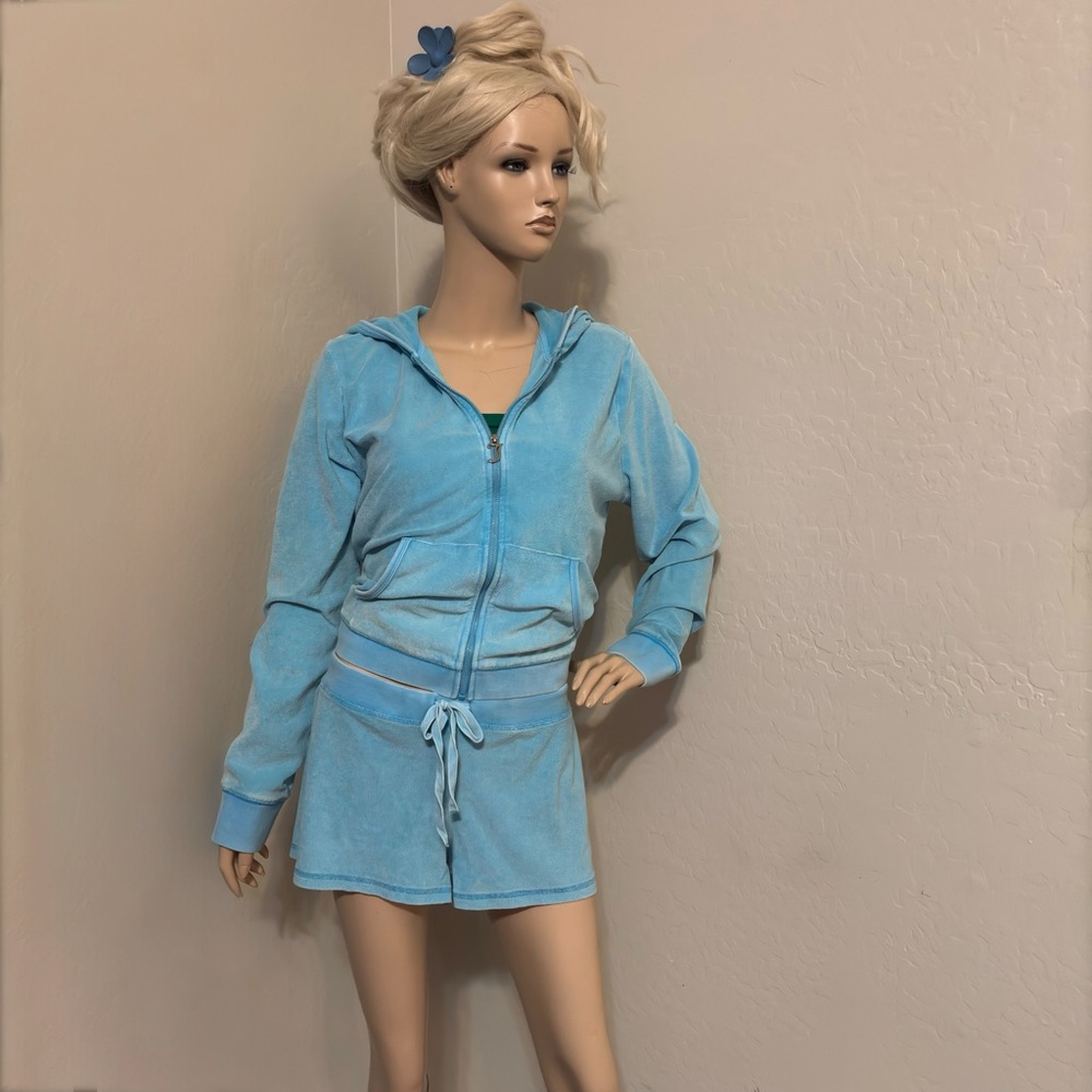 JUICY COUTURE Big Bling Terry Track Suit Jacket and Shorts in Wave Size XL NEW - Picture 3 of 17